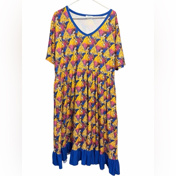 Belle Beauty & the Beast Print Midi Dress 2XL Flowy Disneycore